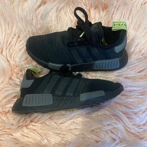Adidas NMDs r1 black lime neon green size 3.5 RARE limited edition